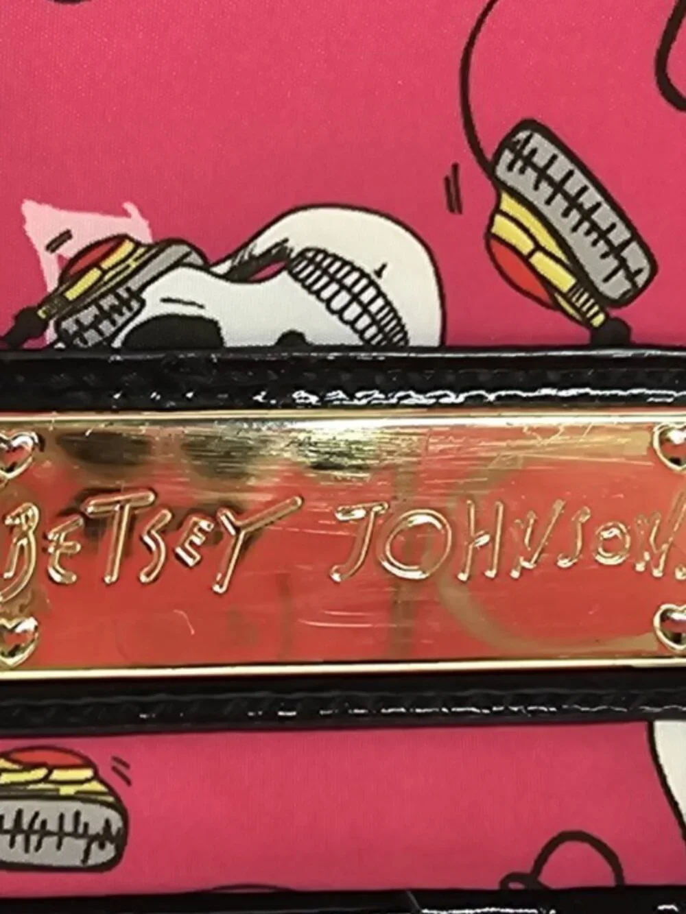 Vintage Betsey Johnson Pink Multicolor Skull Print Zipper Makeup Bag